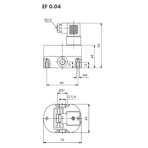 Schéma : Débitmètre volumétrique à engrenages cylindriques, 0,05...4 l/min, 200 bar, aluminium