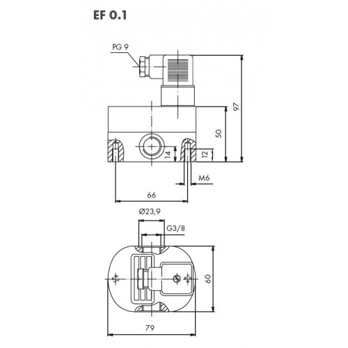Schéma 2 : Débitmètre volumétrique à engrenages cylindriques, 0,1...10 l/min, 200 bar, aluminium