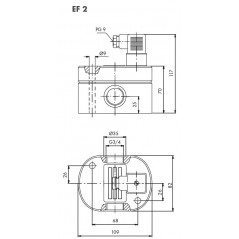 Schéma 2 : Débitmètre volumétrique à engrenages cylindriques, 0,5...70 l/min, 200 bar, aluminium